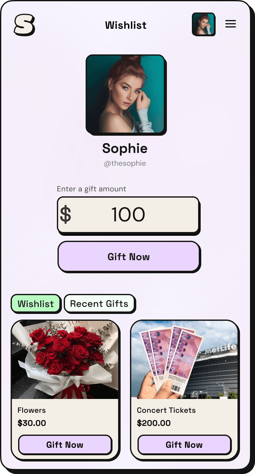 Wishlist app mockup